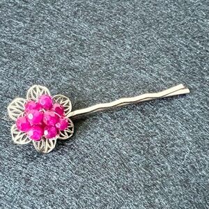 Anthropologie 👱🏻‍♀️ Silver-Toned with Pink Floral Bobby Pin